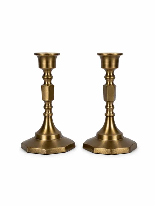 Gold Taper Candle Holders - Set of 2