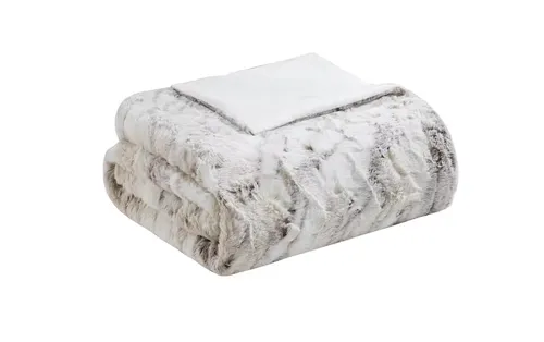 Natural Faux Fur Throw Blanket