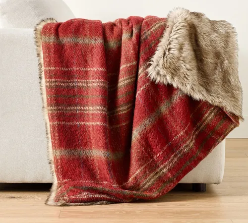 Woodrow Plaid Faux Fur Throw