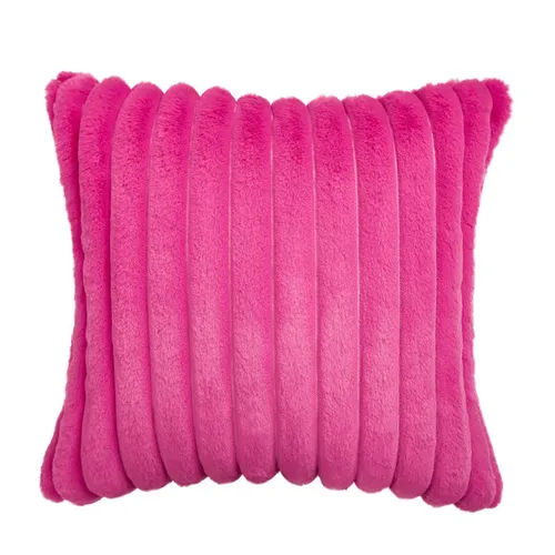Faux Fur Striped Cushion Pillow Cover - Hot Pink