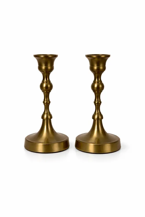 Elegant Short Gold Taper Candle Holders - Set of 2