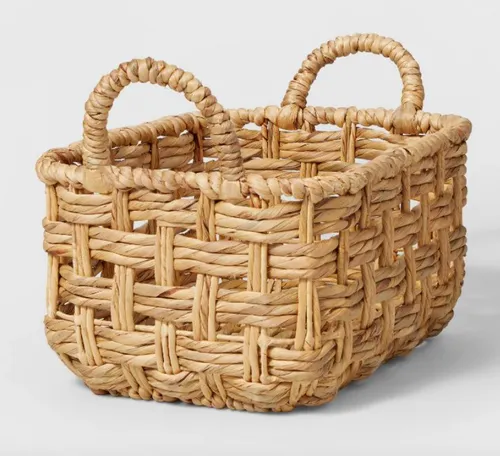 Rectangular Twisted Open Checkered Weave Basket