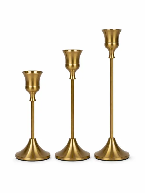 Modern Gold Taper Candle Holders - Set of 12