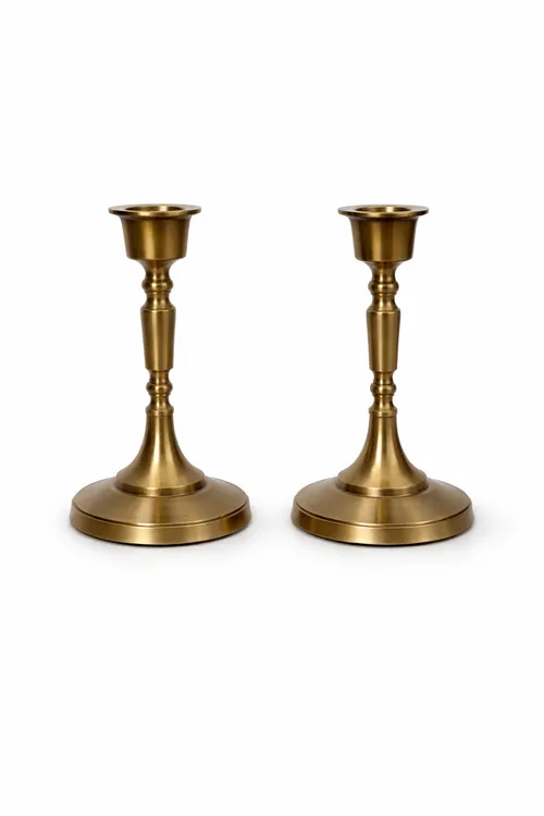 Short Gold Taper Candle Holders - Set of 2