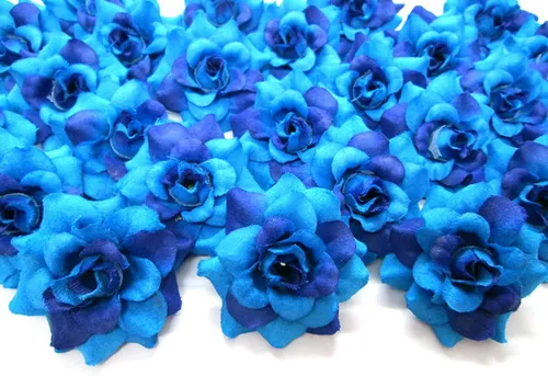  Silk Two Tone Blue Roses Flower Head