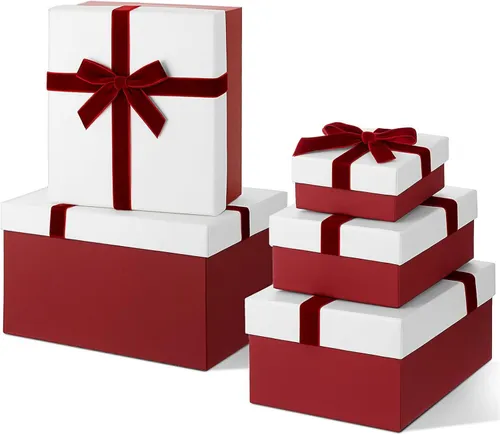 Set of 5 White/ Red Gift Boxes