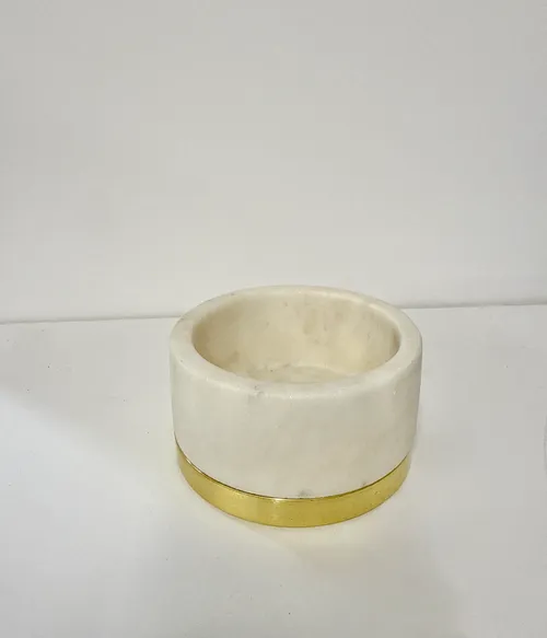 White Marble Bowl with Brass Ring