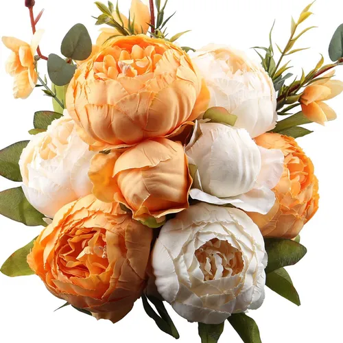 Artificial Peony Silk Flowers Bouquet- Orange