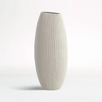 Tall Cream Ribbed Vase