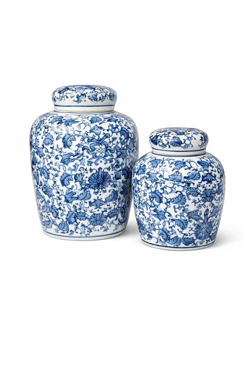Decorative Blue and White Porcelain Jar Set