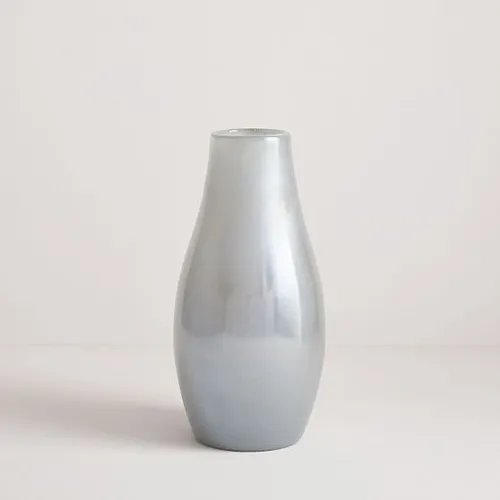 Tall White Pearlescent Glass Vase