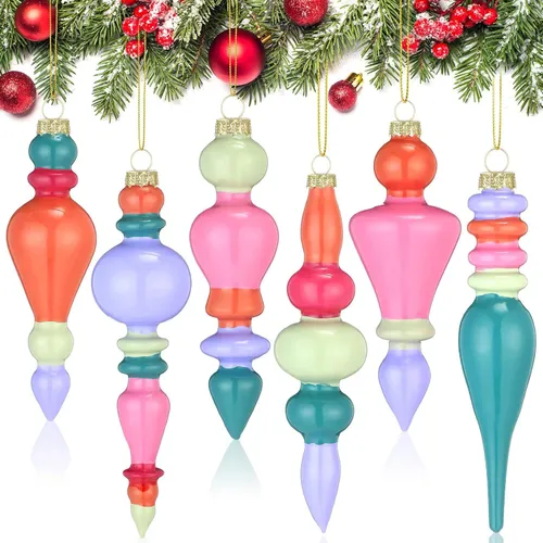 Set of 6 Pastel Color Mercury Glass Christmas Ornaments