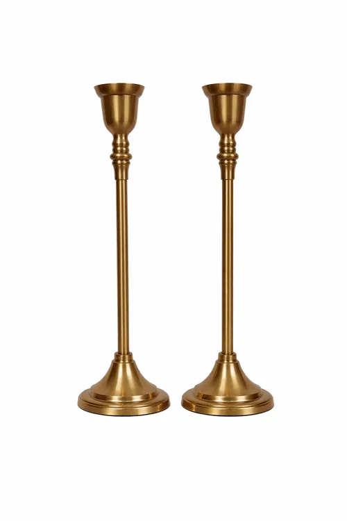 Minimal Tall Gold Taper Candle Holders - Set of 2