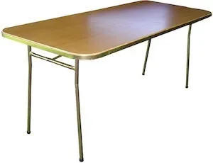 Trestle Table 2.4mtrLx75cmW Solid (Tablecloths Recommended) Dimensions: 241.5cm (L) x 76.5cm (W) x 74cm (H) (Not to be left out)