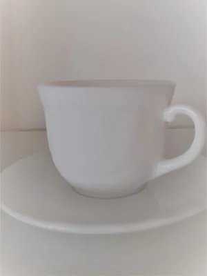 Cup & Saucer White Arcoroc (must be returned rinsed)