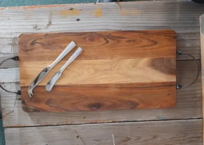 Wooden Platter with Iron Handles Rectangular