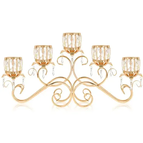 5 Head Gold Crystal Candle Holder & Tea Light Candles