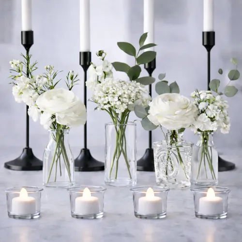 Black Candle & Bud Cake Table Decorations 