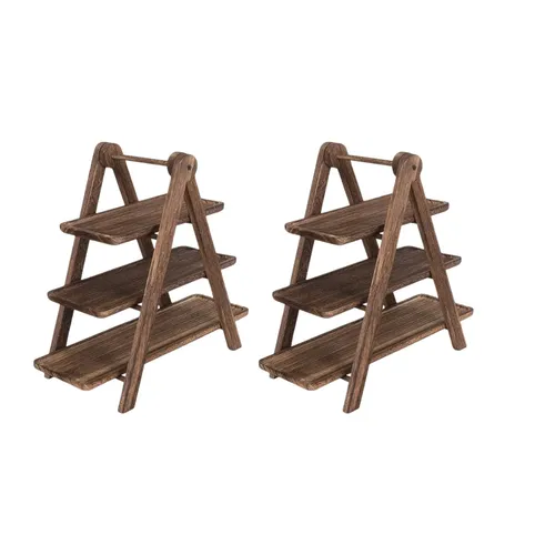 Pair of Wooden 3 Tiered Serving Trays