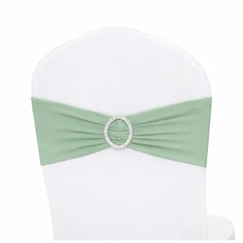 25 Sage & Silver Embellished Stretch Chair Bands 