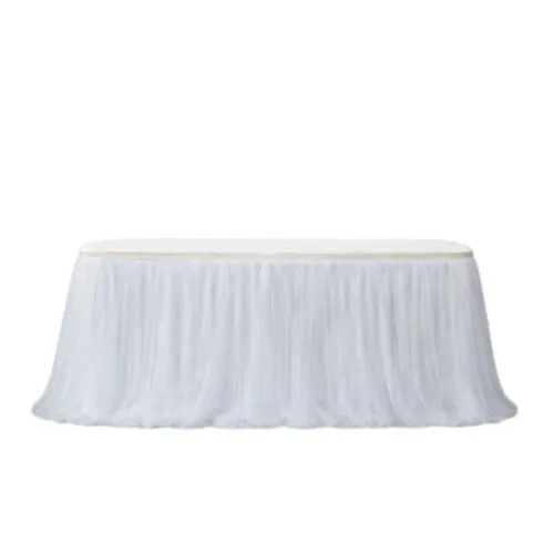 14ft White Double Layer Table Skirt 