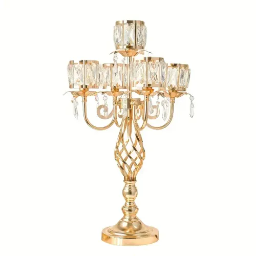 Gold & Glass 5 Arm Embellished Centerpiece with Flameless Tea Light Candles