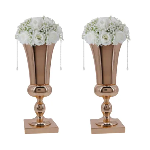 Pair of Gold Vases & White Flowers
