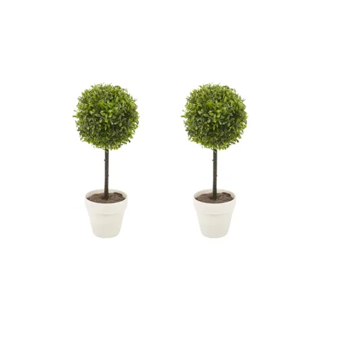 Pair of Small Artificial Potted Boxwood Centerpieces