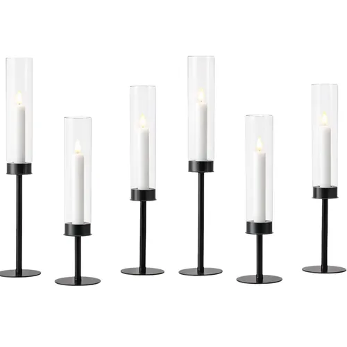 Set of 6 Black Metallic Stem Hurricane Candle Holders