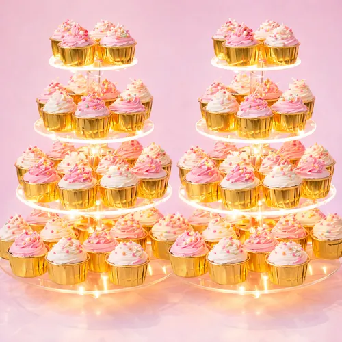 Pair of 4 Tier Warm White LED Cupcake Stands