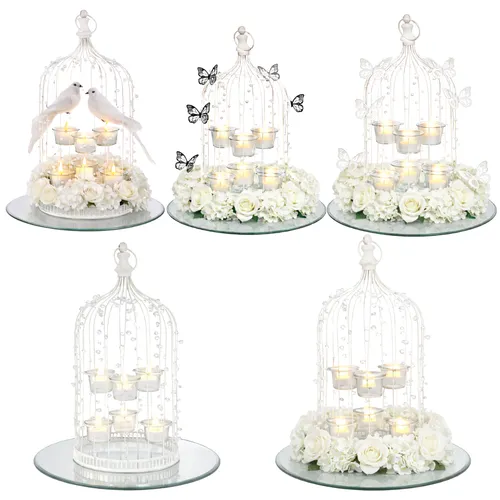 White Embellished  Birdcage Table Centerpiece (Choose Styling)