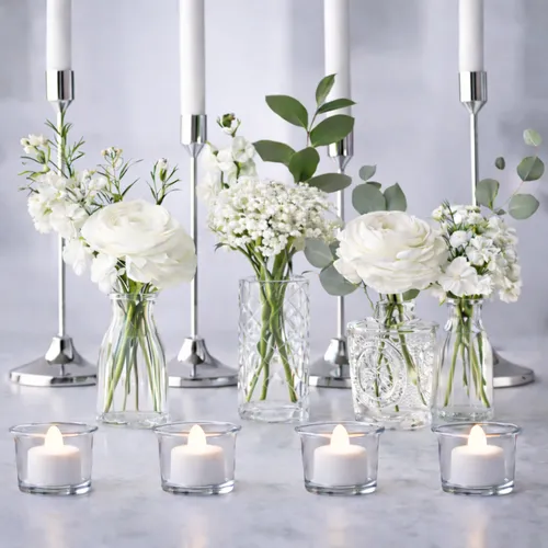 Silver Candle & Bud Cake Table Decorations 