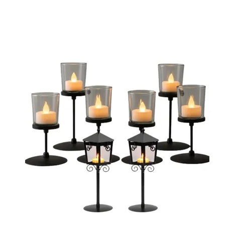 Set of 8 Black Cast Iron Tea Light Candle Holders 