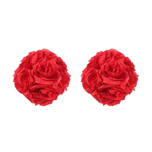 Pair of Red Artificial Rose Balls 