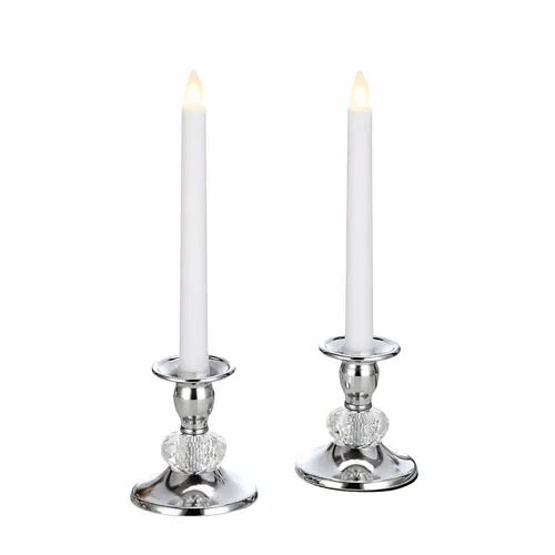 Silver Crystal Glow Taper Holder Pair