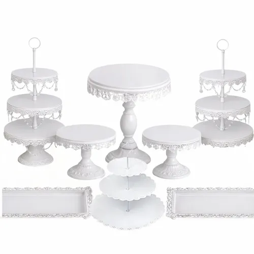 8 Piece White Metallic Dessert Set 