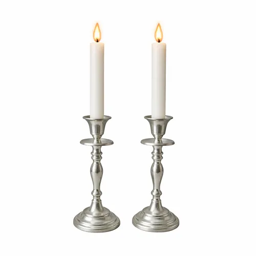 Pair of Silver Candlestick Holders with LED Candles
