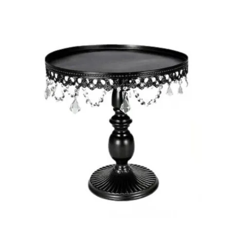 12 Inch Black Glass Embellished Cake Stand 