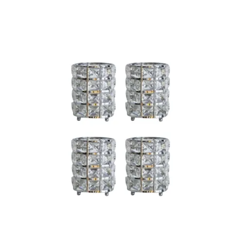Set of 4 Silver Embellished Cylindrical Candle Holders
