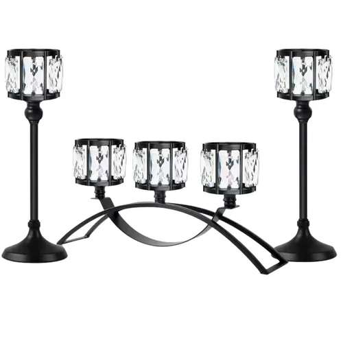 Black 3 Arm Glass Tea Light Holder & LED Candles