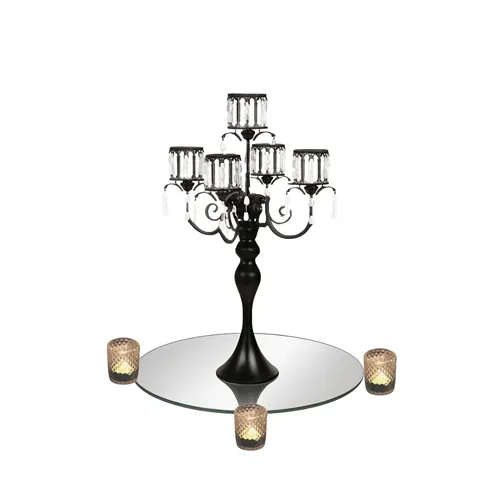 Black Glass Candelabra with Tea Lights