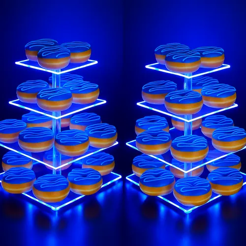 Pair of 4 Tier Blue LED Cupcake Stands