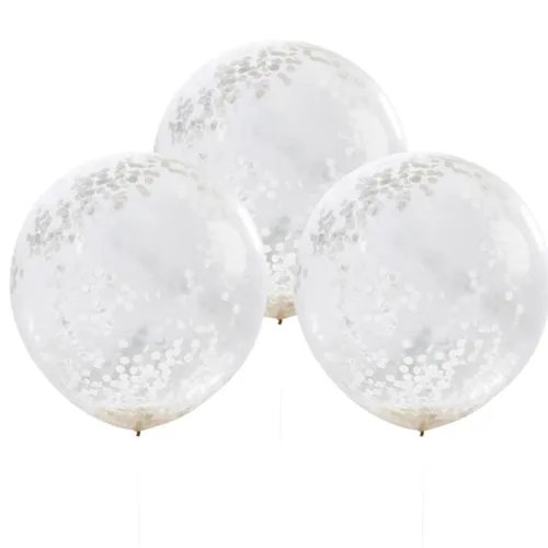 3 Large White Confetti Filled Helium Balloons 