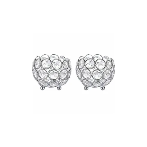 Pair of Silver Embellished Small Tea Light Holders and LED Candles