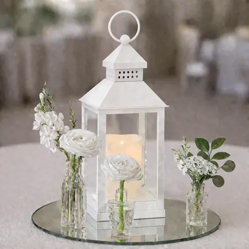 White Lantern with Bud Vases Centerpiece