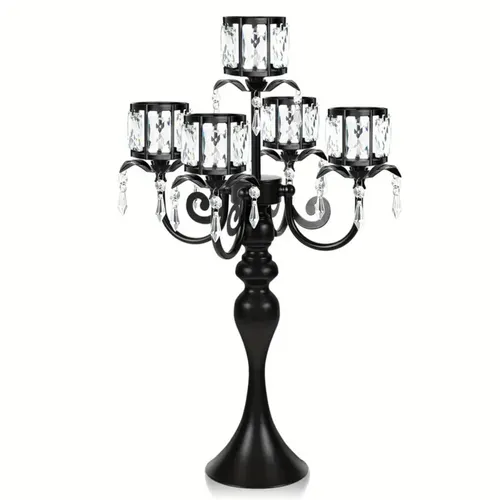 Black Glass Candelabra with Tea Lights