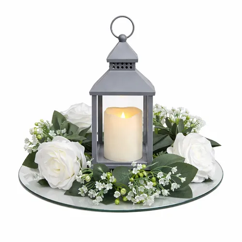 Grey Rose Lantern Centerpiece