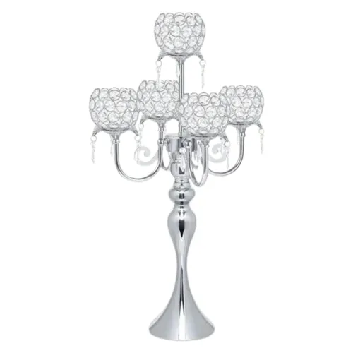 Silver 5 Arm Embellished Tea Light Holder