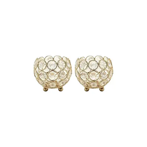 Pair of Gold Crystal  Embellished Single  Tea Light Holders