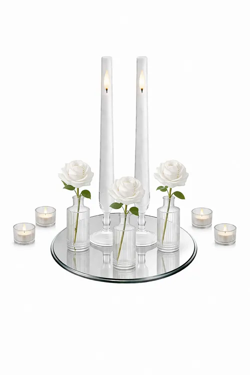 White Candlelight Duo Centerpiece (Choose Styling)